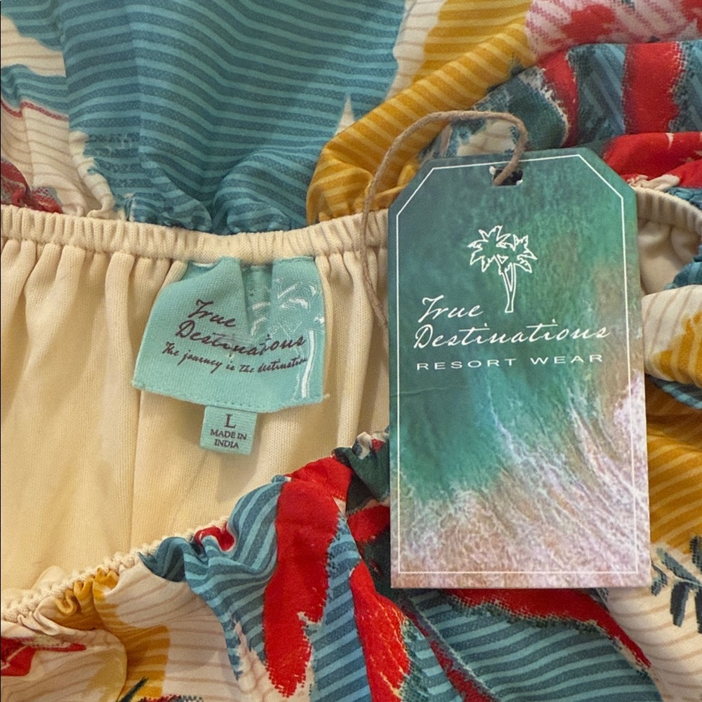 NWT Tropical Ruffle 3 Tiered Lined Voluminous Watercolor Flowy Dainty Skirt L - Picture 3 of 11